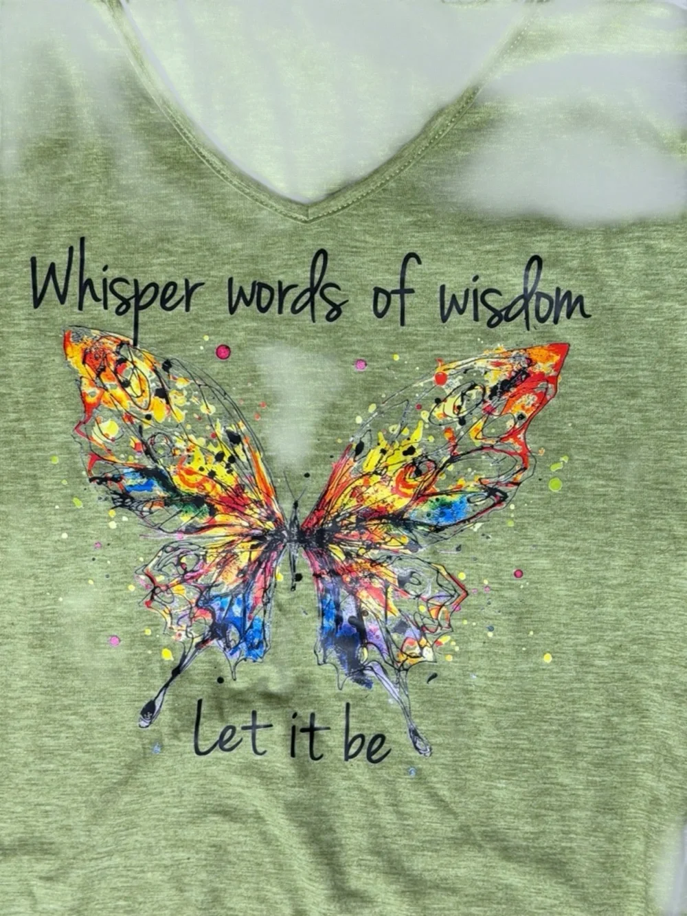 Whisper Words of Wisdom, LET IT BE Green Butterfly Top and Gray Shorts Set